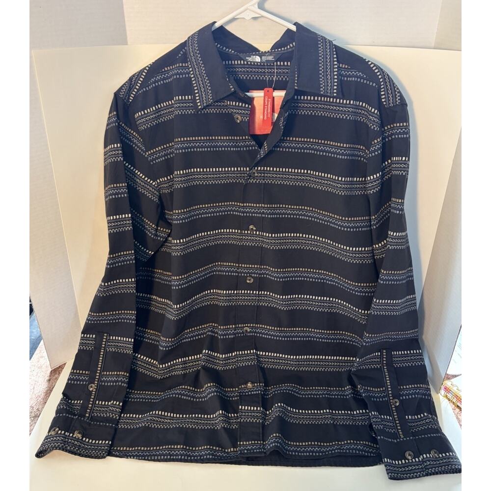 The North Face Men Size Large Shirt Button Down Top Slate Gray Patterned Stripe